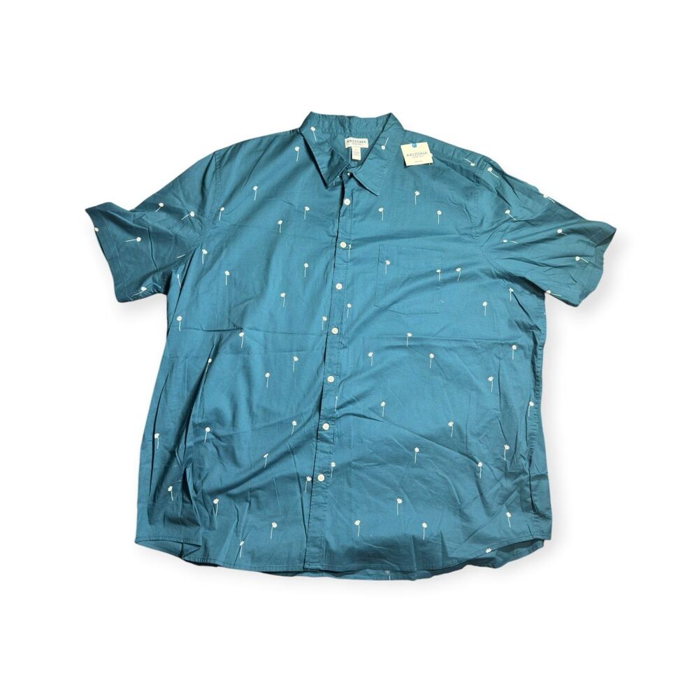 Arizona Jean Co Short Sleeve Button Up Blue Shirt Flower Print‎ Size 3XLT BNWT